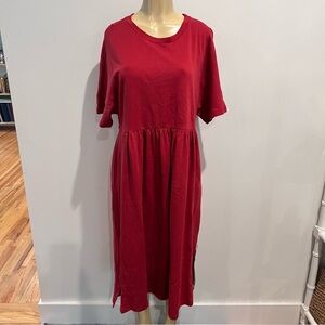 Max Mara Leisure Dress Sz L Red Midi Cotton Blend NWOT T-shirt Short Sleeves